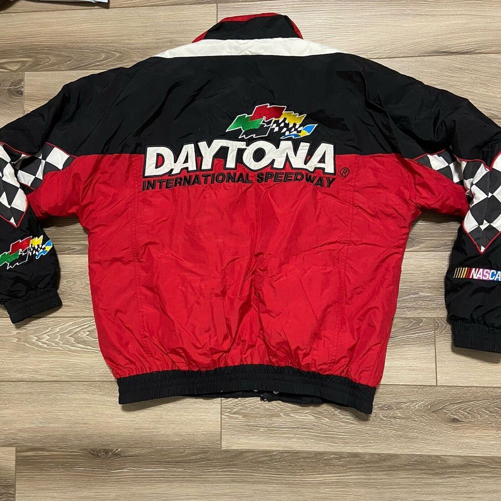 Vintage Nascar Racing Jacket Mens Large Red Kudzu Daytona 500‎ Checkered Canvas